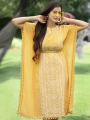 Mustard Georgette Festive Bandhej Printed Straight Kaftan For Women