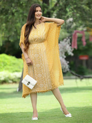 Mustard Georgette Festive Bandhej Printed Straight Kaftan For Women