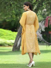 Mustard Georgette Festive Bandhej Printed Straight Kaftan For Women