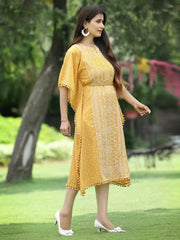 Mustard Georgette Festive Bandhej Printed Straight Kaftan For Women