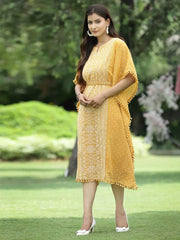 Mustard Georgette Festive Bandhej Printed Straight Kaftan For Women
