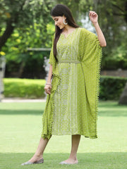 Green Georgette Festive Bandhej Printed Straight Kaftan For Women