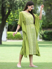 Green Georgette Festive Bandhej Printed Straight Kaftan For Women