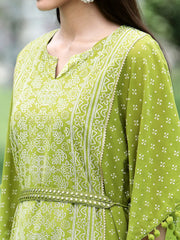 Green Georgette Festive Bandhej Printed Straight Kaftan For Women