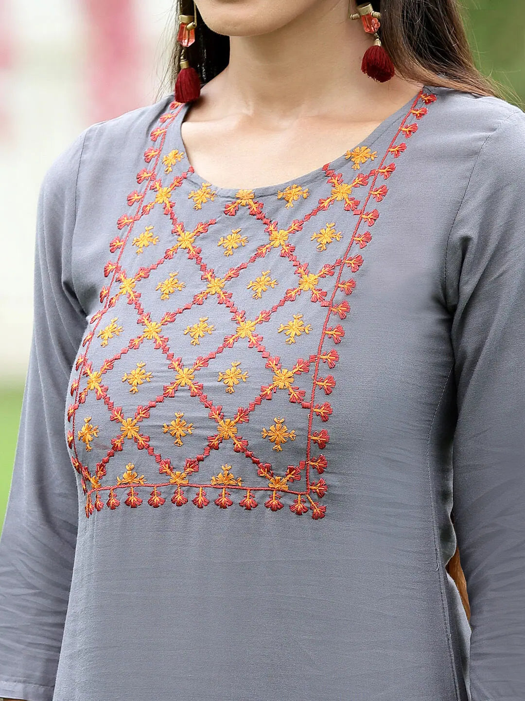 Embroidered Blue Indian Kurta - Festive Rayon Kurtas for Ladies