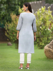 Women Grey Crepe Casual Wear Digital Printed Straight Kurta