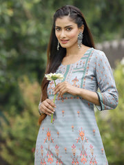 Women Grey Crepe Casual Wear Digital Printed Straight Kurta