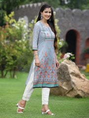 Women Grey Crepe Casual Wear Digital Printed Straight Kurta
