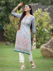 Women Grey Crepe Casual Wear Digital Printed Straight Kurta