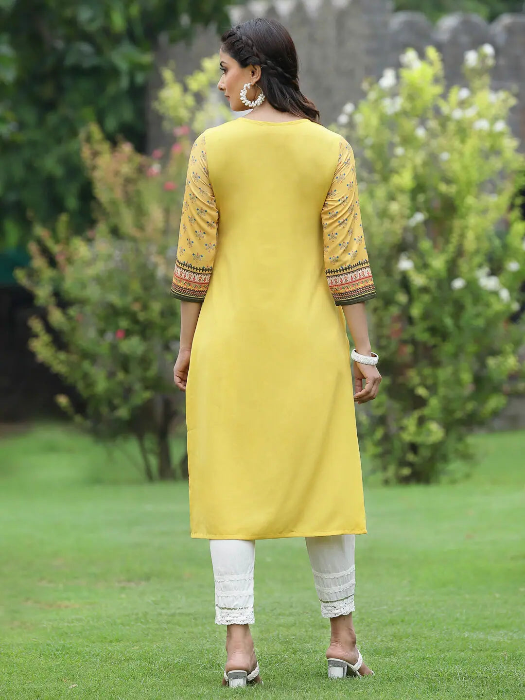 Yellow Floral Indian Kurta for Women - Casual Cotton Kurti
