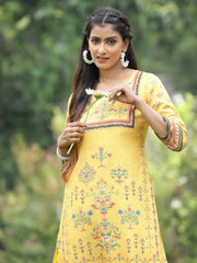 Women Yellow Crepe Casual Wear Digital Printed Straight Kurta