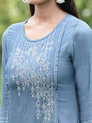 Women Grey Rayon Festive Wear Embroidered Straight Kurta