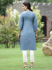 Women Grey Rayon Festive Wear Embroidered Straight Kurta