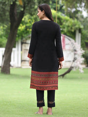 Women Women's Acrylyc Viscose Jaquard Knit Black Printed Straight Festive Kurta