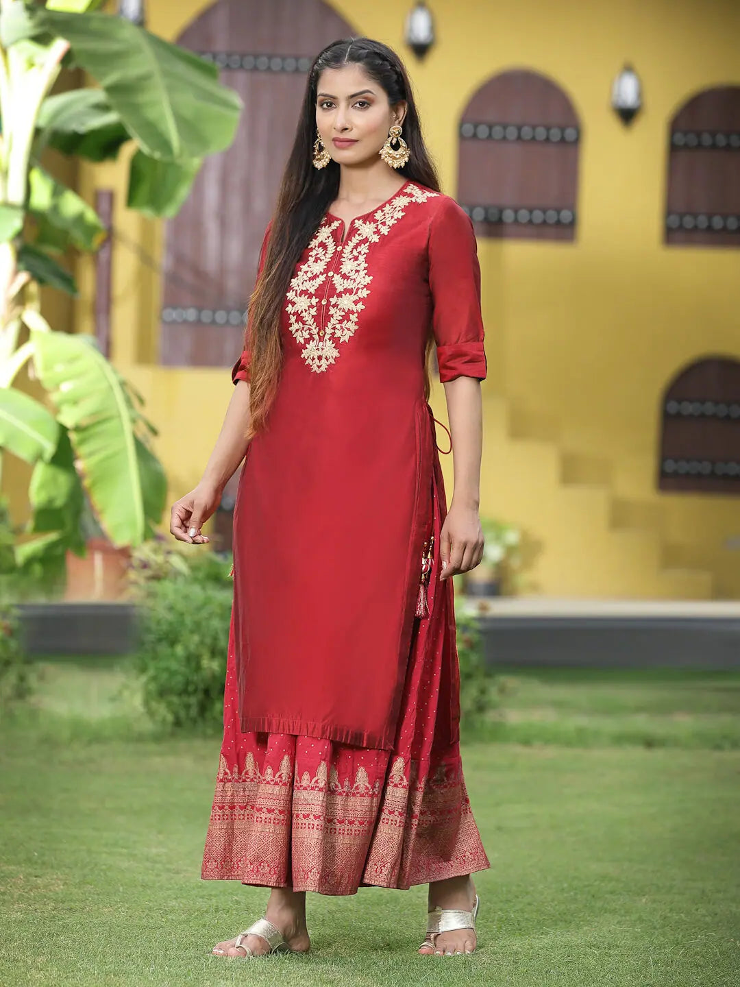 Maroon Embroidered Kurta: Festive Indian Kurtis for Ladies