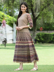 Women Brown Multi Georgette Festive Printed Flared Anarkali Kurta