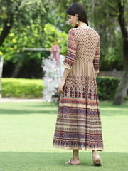 Women Brown Multi Georgette Festive Printed Flared Anarkali Kurta