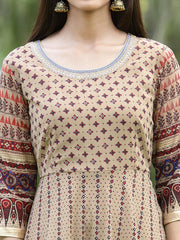 Women Brown Multi Georgette Festive Printed Flared Anarkali Kurta