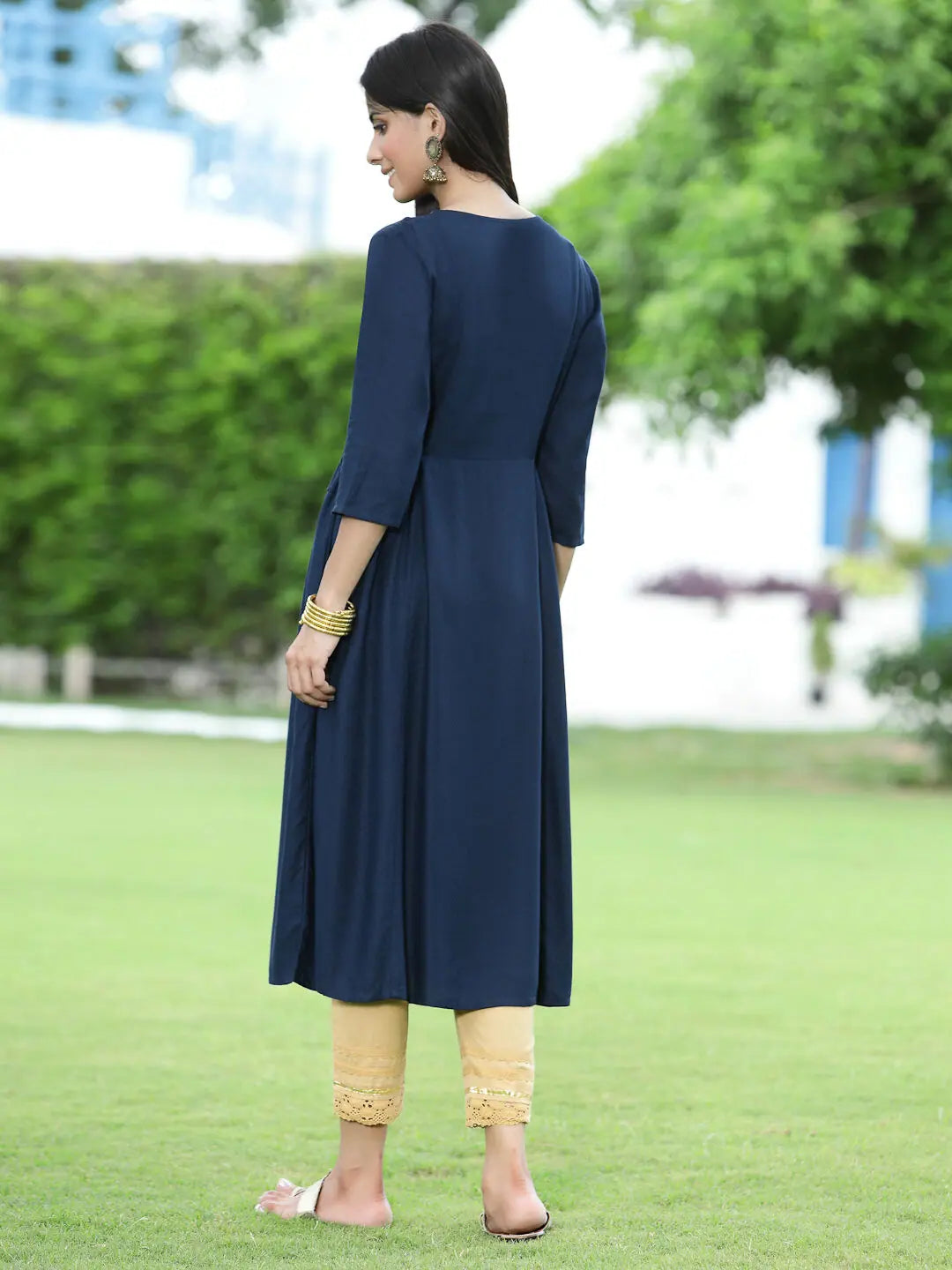 Navy Embroidered Kurta: Elegant Festive Indian Kurta for Women
