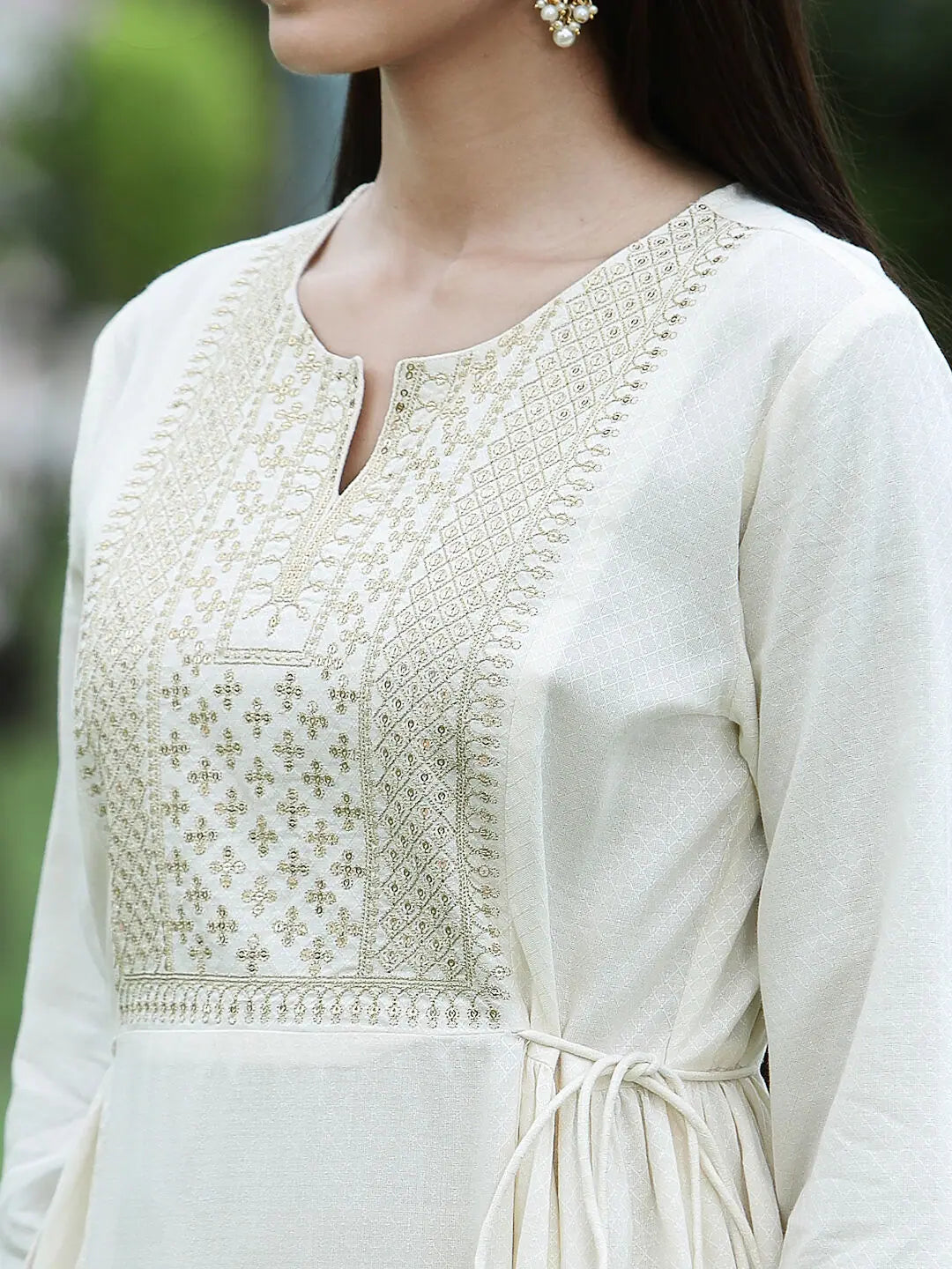 Ivory Embroidered Flared Kurta - Women's Indian Kurtis