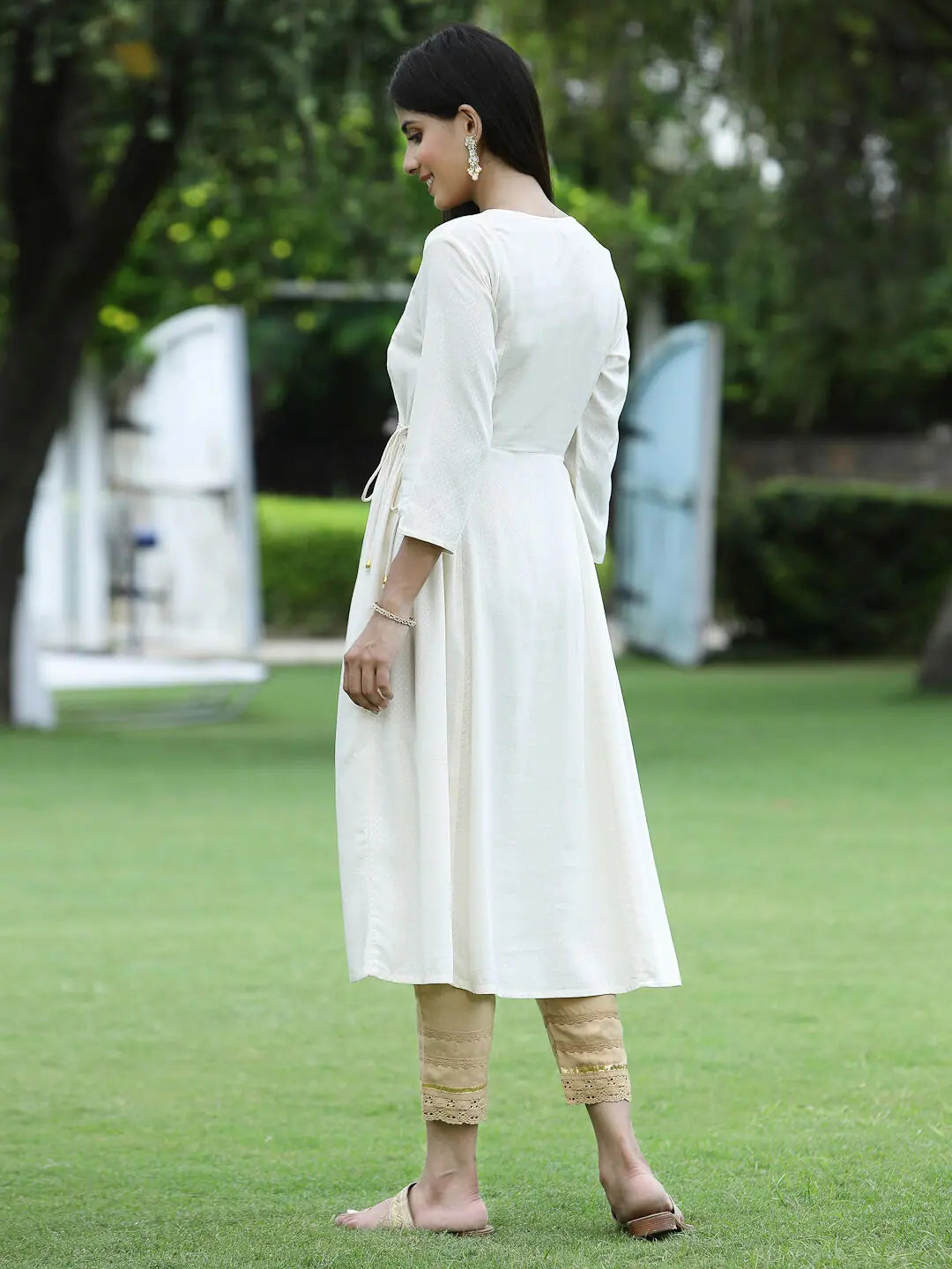 Ivory Embroidered Flared Kurta - Women's Indian Kurtis