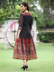 Black Georgette Festive Printed A-Line Dress For Women