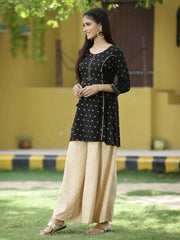 Black Rayon Festive Printed A-Line Tunic For Women