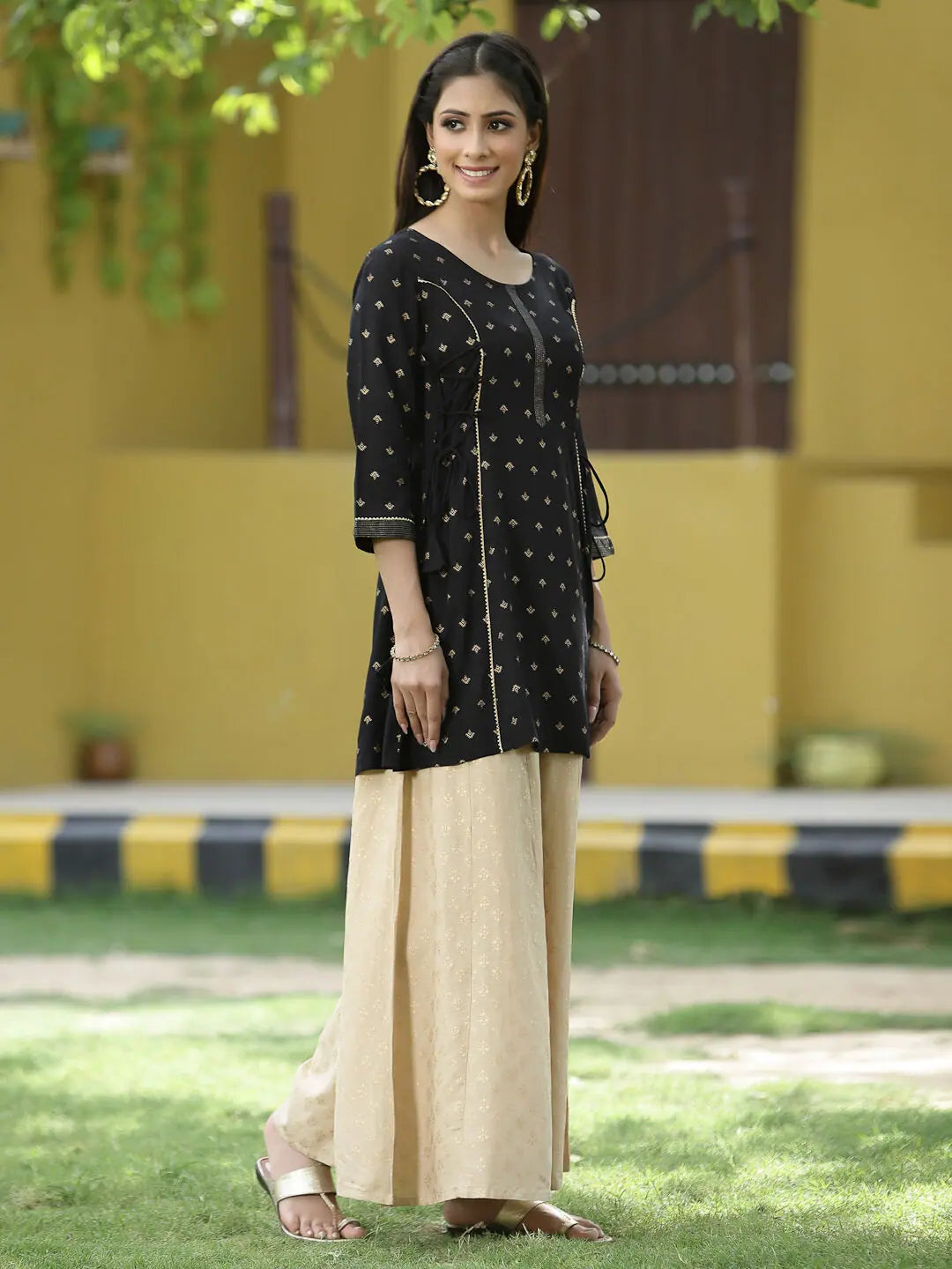 Black Printed Tunic Top - A-Line Indian Kurtis for Women