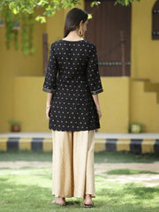 Black Rayon Festive Printed A-Line Tunic For Women