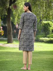 Black Rayon Festive Embroidered Printed Straight Tunic For Women