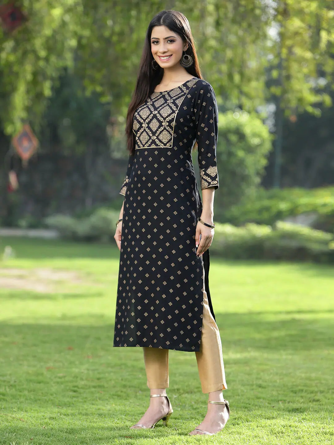 Black Embroidered Flared Kurta - Women's Indian Kurtis Online