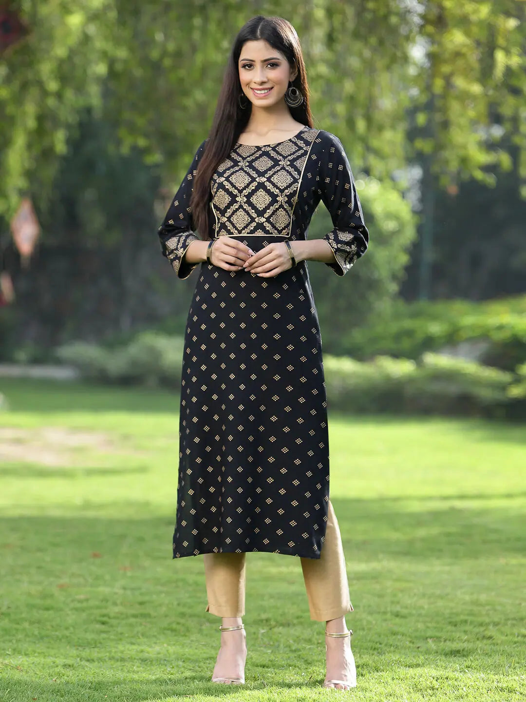 Black Embroidered Flared Kurta - Women's Indian Kurtis Online
