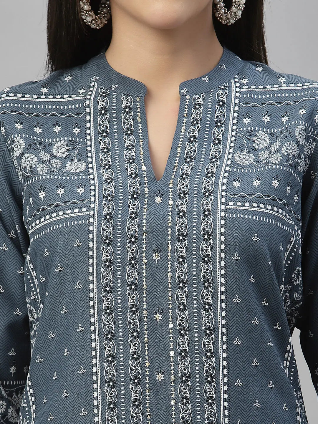 Blue Rayon Printed Indian Kurta - Women's Festive Kurtas