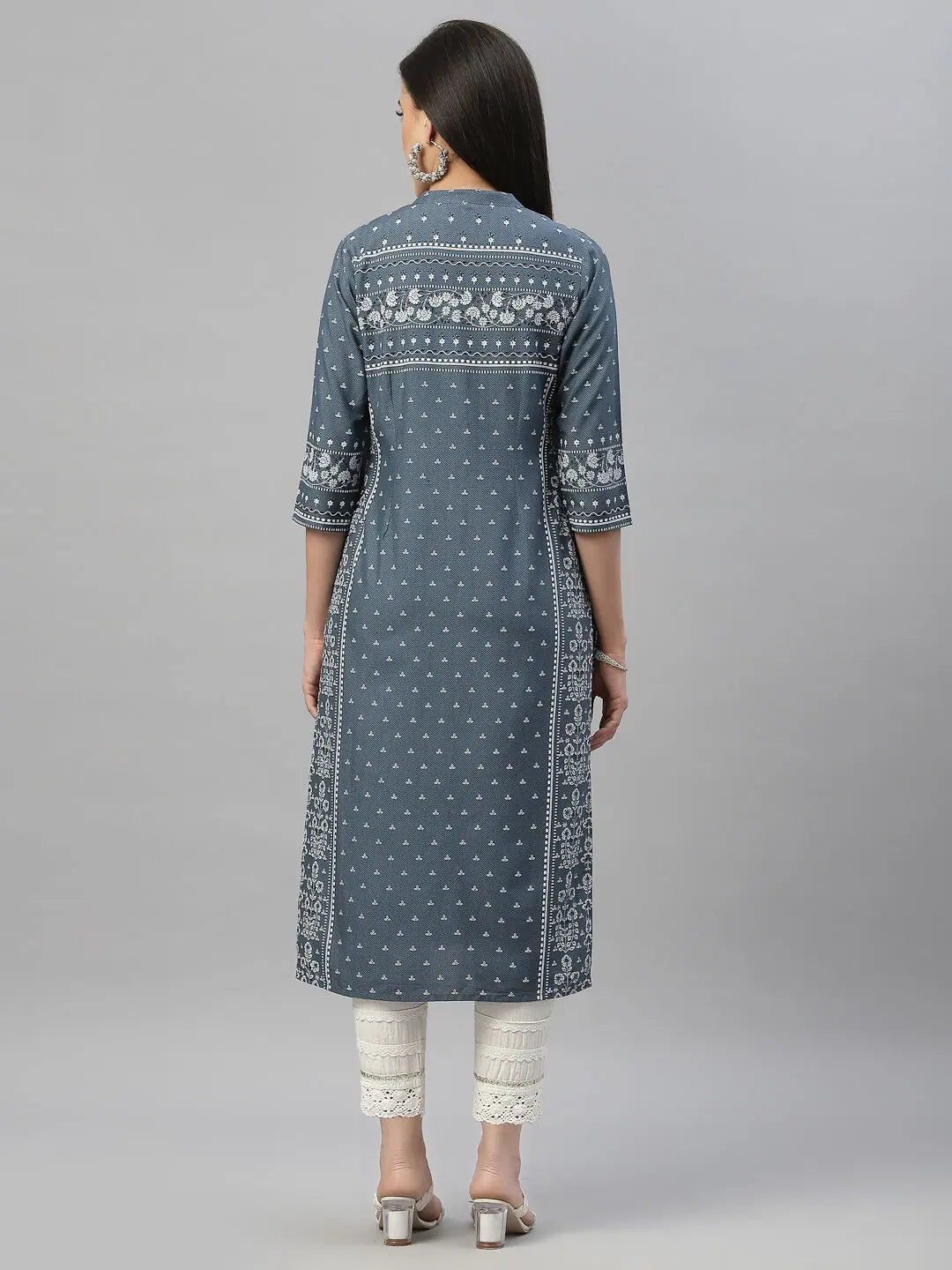 Blue Rayon Printed Indian Kurta - Women's Festive Kurtas