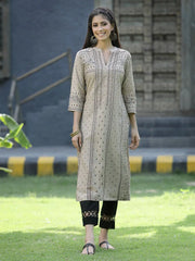 Beige Rayon Festive Placement Print Straight Kurta For Women