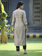 Beige Rayon Festive Placement Print Straight Kurta For Women
