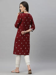 Maroon Rayon Festive Placement Print Side Straight Kurta For Women