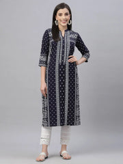 Indigo Rayon Festive Placement Print Straight Kurta For Women