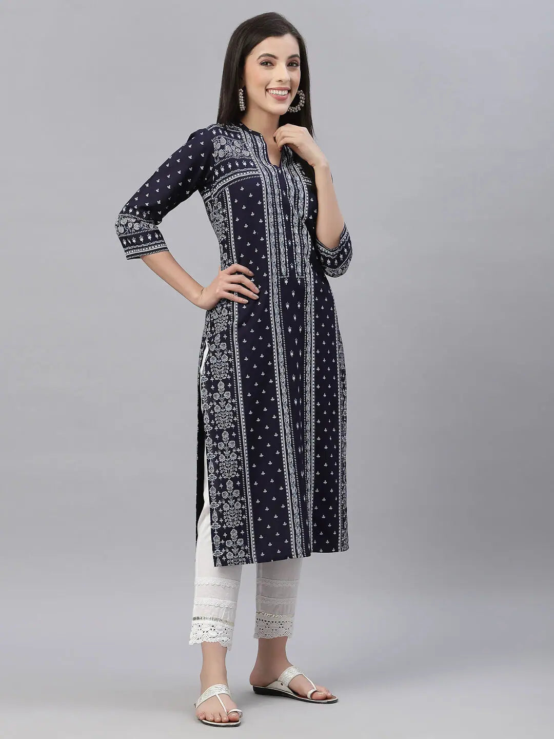 Black Rayon Printed Kurta - Stylish Indian Kurtis For Women