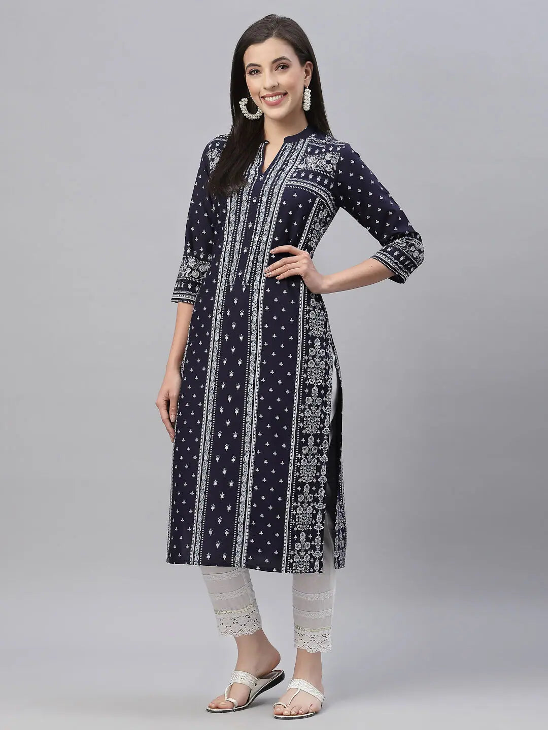 Black Rayon Printed Kurta - Stylish Indian Kurtis For Women