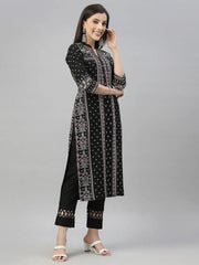 Black Rayon Festive Placement Print Kurta For Women