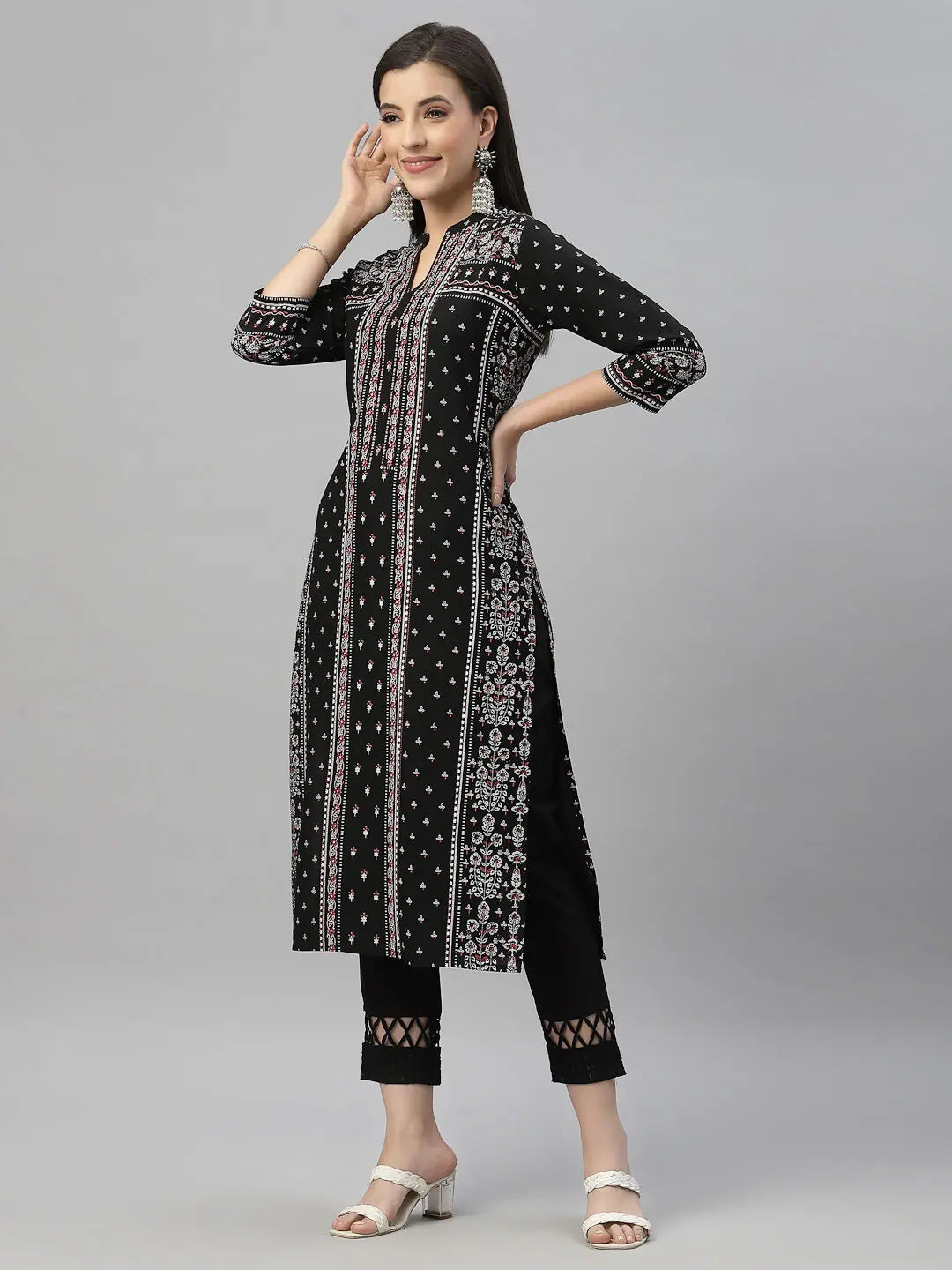 Black Rayon Festive Straight Kurta - Indian Kurta For Women