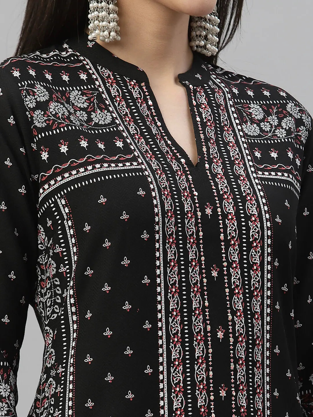 Black Rayon Festive Straight Kurta - Indian Kurta For Women