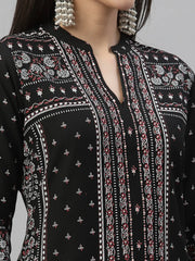 Black Rayon Festive Placement Print Kurta For Women