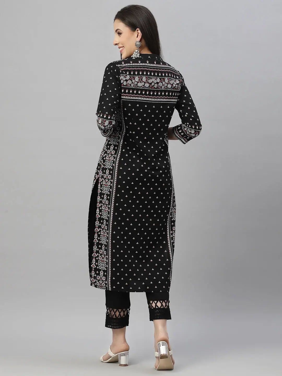Black Rayon Festive Straight Kurta - Indian Kurta For Women