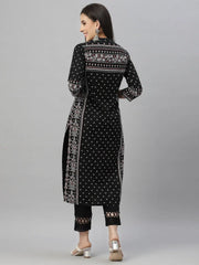 Black Rayon Festive Placement Print Kurta For Women
