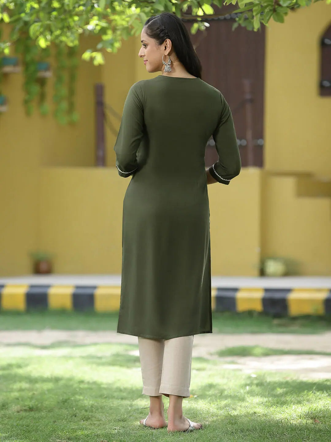 Green Embroidered Kurta | Festive Rayon Indian Kurtas for Women