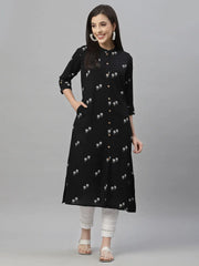 Black Rayon Festive Printed A-Line Kurta For Women