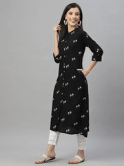 Black Rayon Festive Printed A-Line Kurta For Women