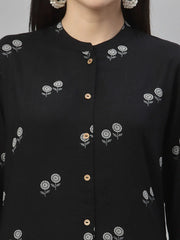 Black Rayon Festive Printed A-Line Kurta For Women
